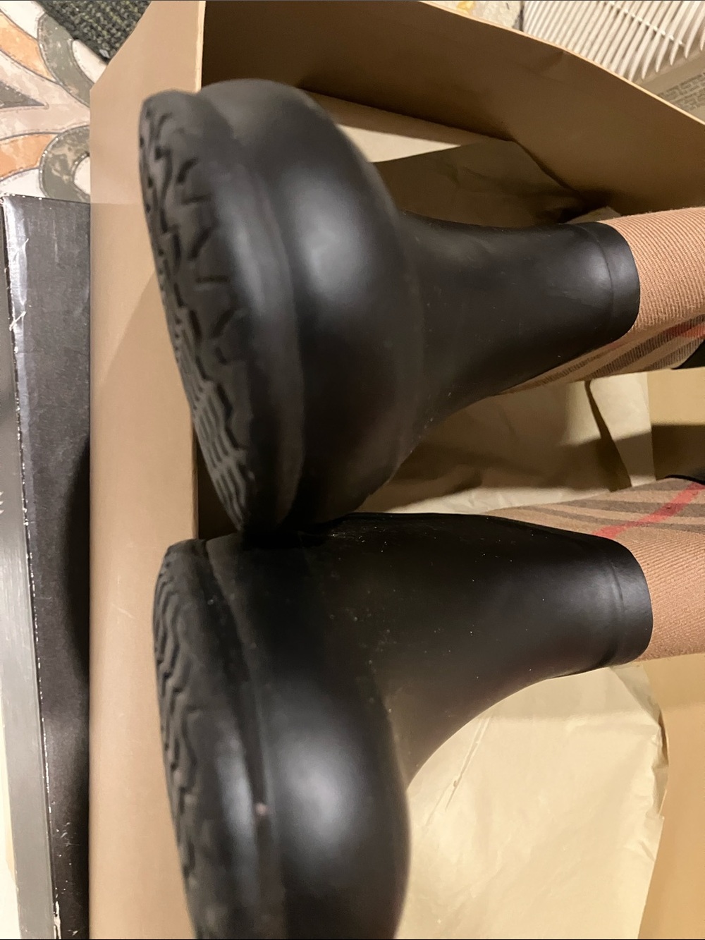 Burberry Black & Beige Classic Check Tall Rain Boots - Picture 7 of 14